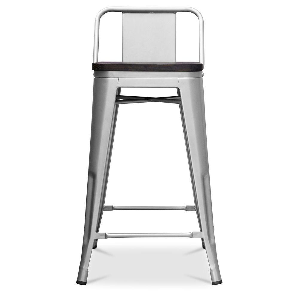 Tabouret de bar design industriel avec dossier - Bois et acier - 60 cm - Metalix