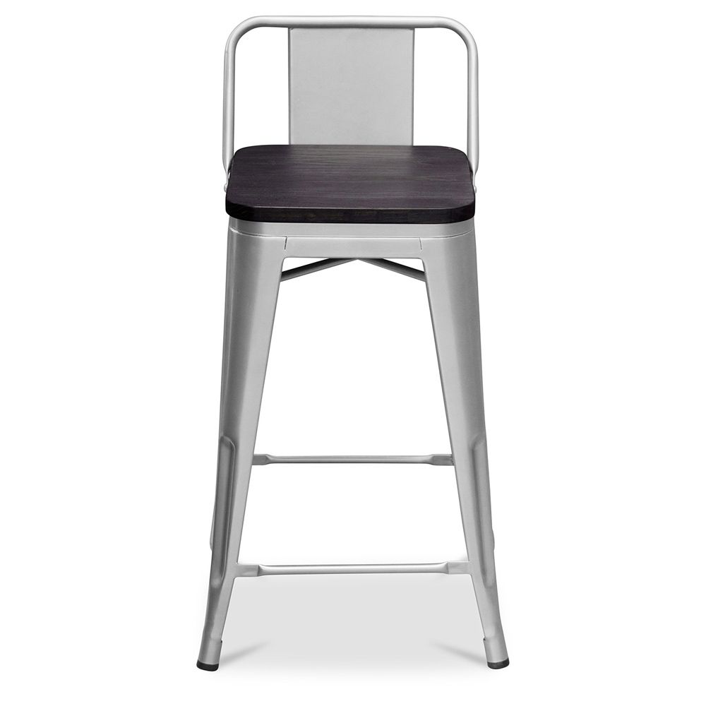 Tabouret de bar design industriel avec dossier - Bois et acier - 60 cm - Metalix
