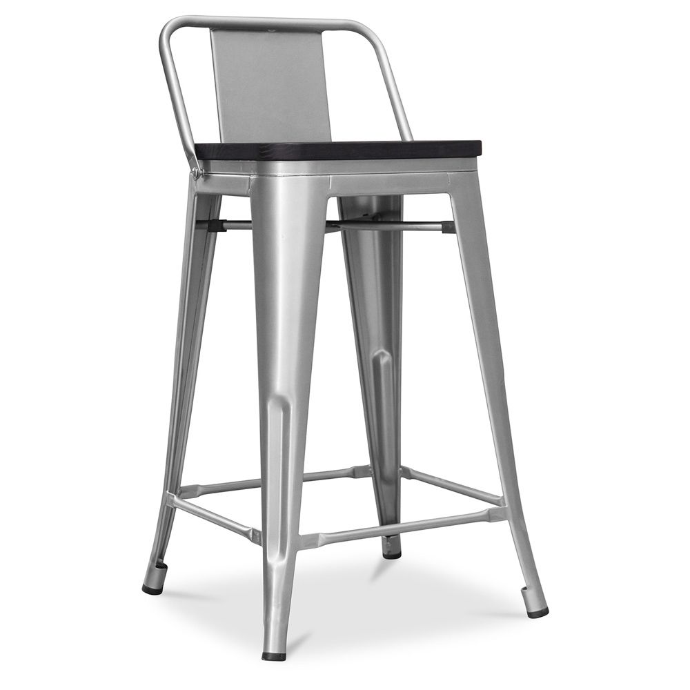 Tabouret de bar design industriel avec dossier - Bois et acier - 60 cm - Metalix