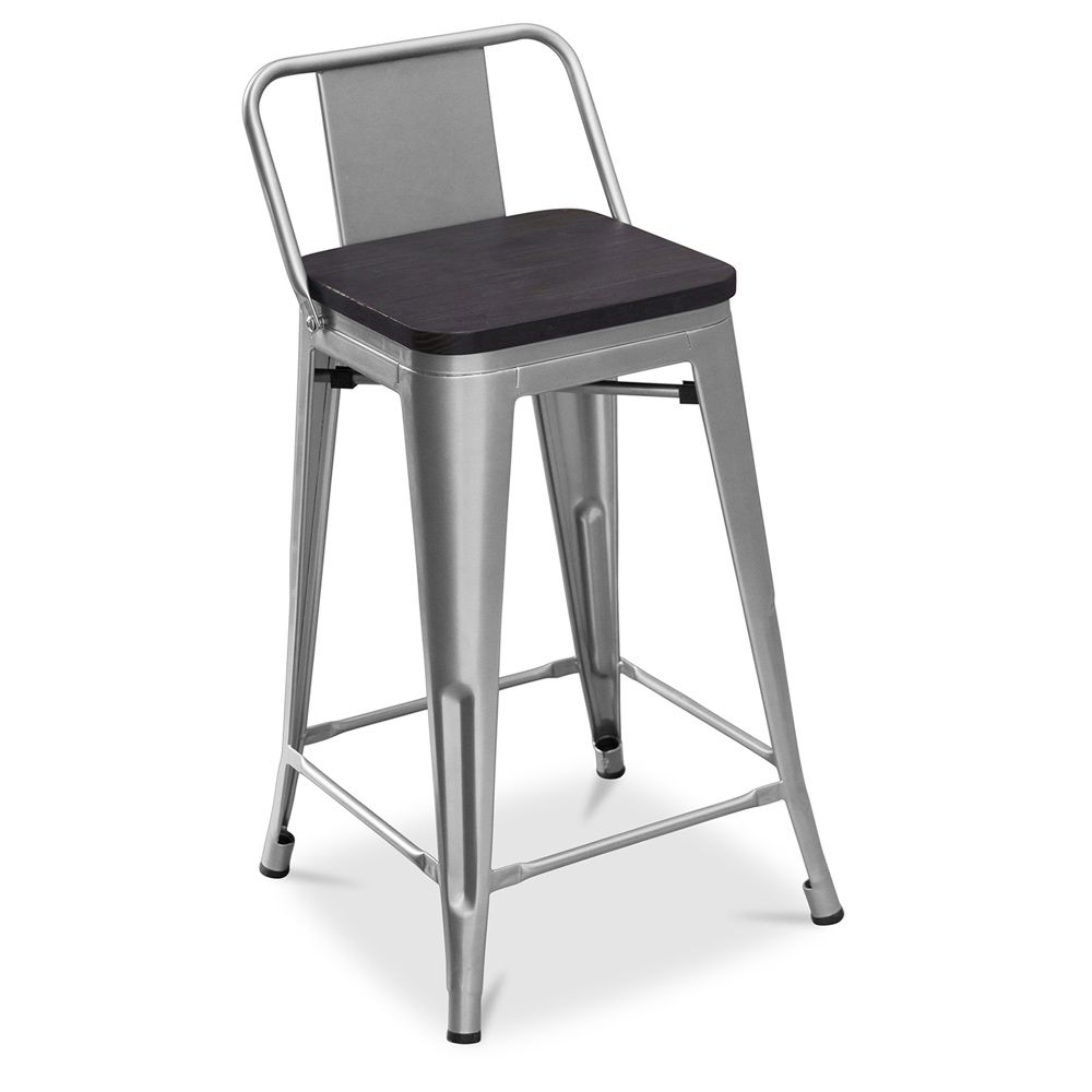 Tabouret de bar design industriel avec dossier - Bois et acier - 60 cm - Metalix