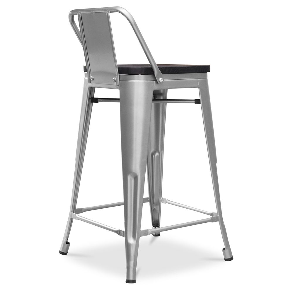 Tabouret de bar design industriel avec dossier - Bois et acier - 60 cm - Metalix