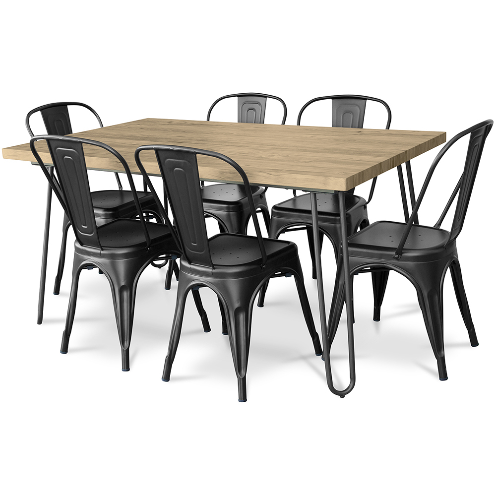Table à manger Hairpin 150x90 + X6 Chaise Bistrot Metalix 