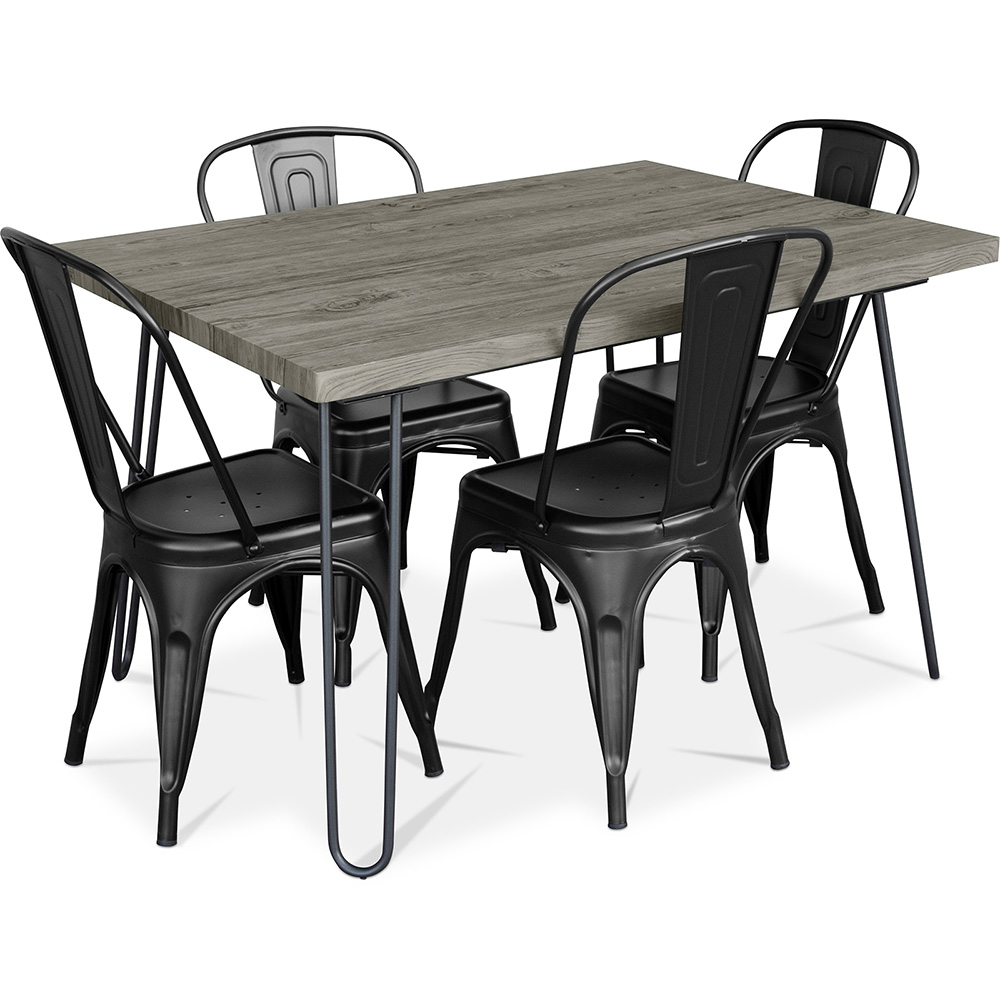 Table à manger Hairpin gris 120x90 + X4 Chaise Bistrot Metalix 