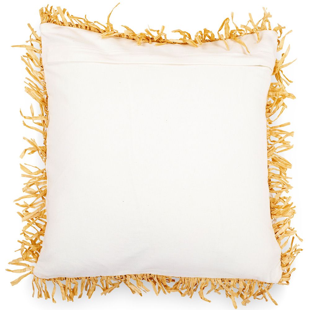 Coussin carré design boho Bali, en raphia housse + remplissage - Candice