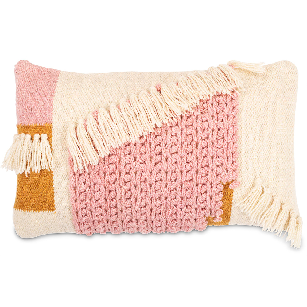 Coussin  rectangulaire  design boho Bali, en tissu bouclé housse + remplissage - Geraldine