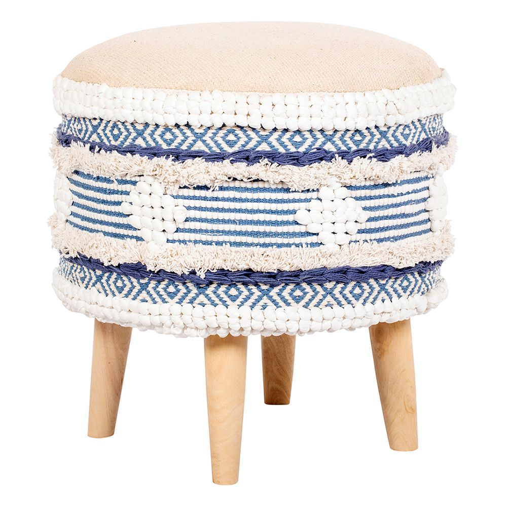 Tabouret boho Bali design en bois de pin, coton  - Zoe Bali