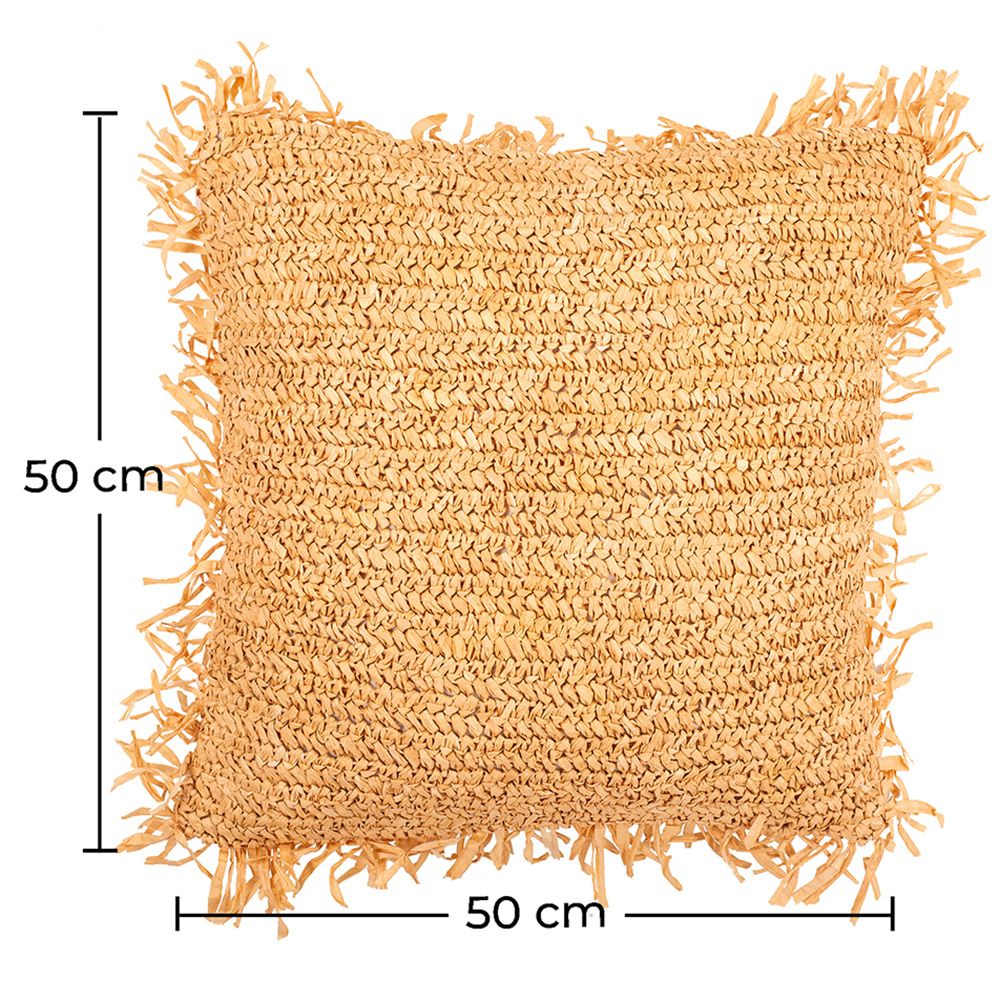 Coussin carré design boho Bali, en raphia housse + remplissage - Alizon