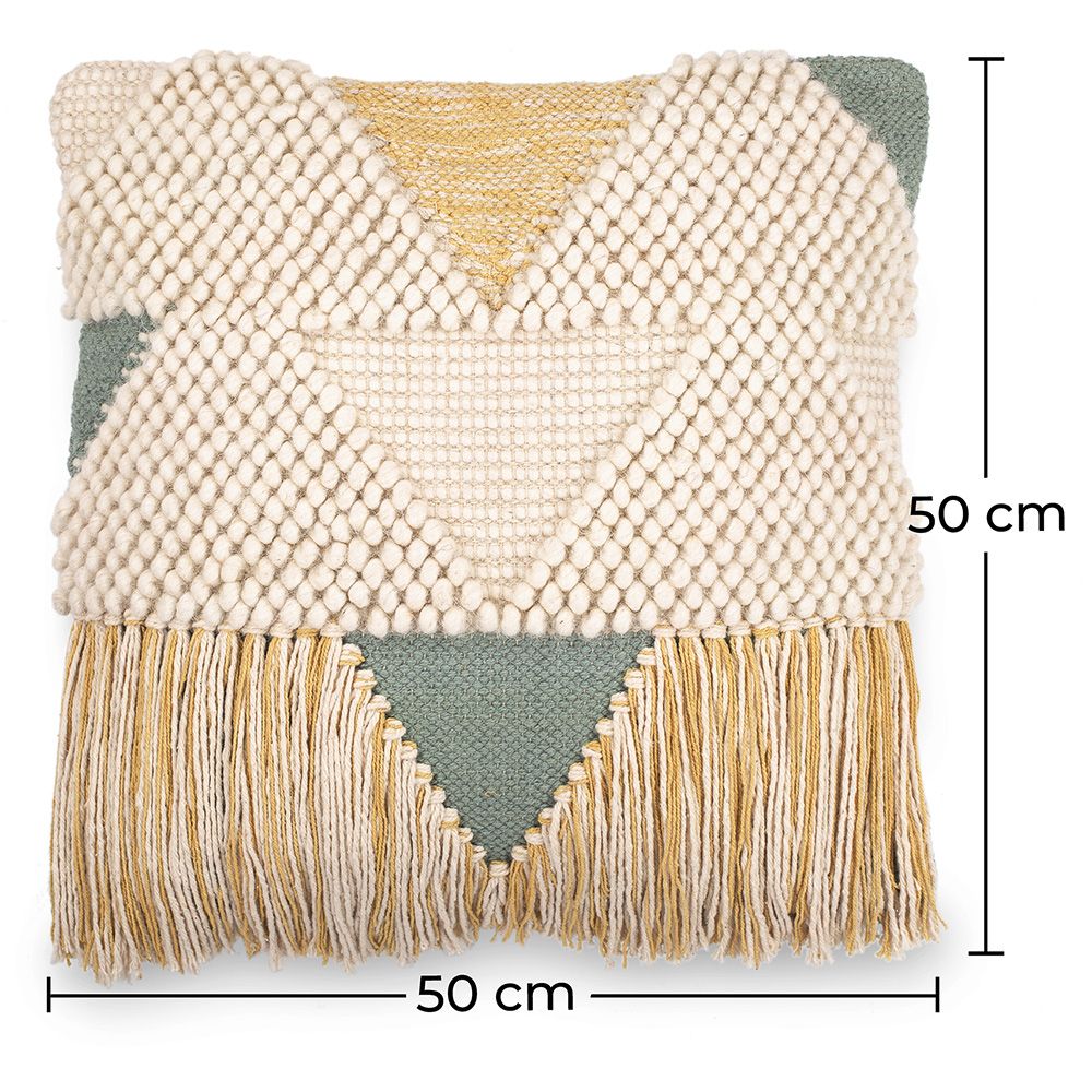 Coussin carré design boho Bali en coton et laine housse + remplissage - Metsal