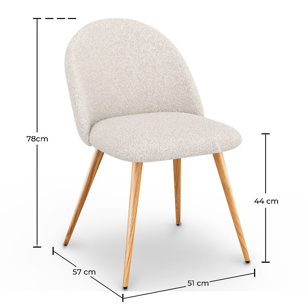 Lot Table Industrielle en Bois (220cm) & 8 Chaises Bouclettes blanches - Bennett