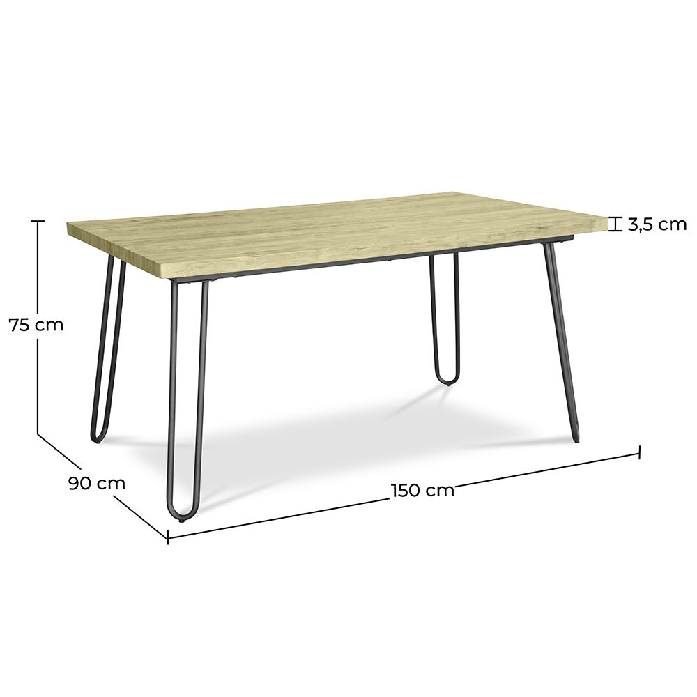 Lot Table de salle à manger épingle à cheveux 150x90 & 6 chaises en rotin noir - Canvas