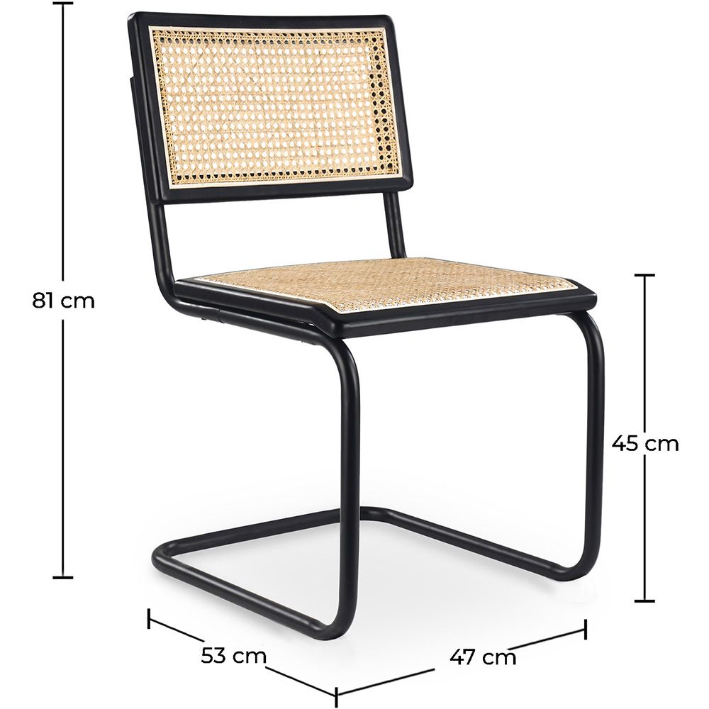 Lot Table en Bois Industrielle (200cm) & 8 Chaises en Rotin et Bois Noir - Canvas