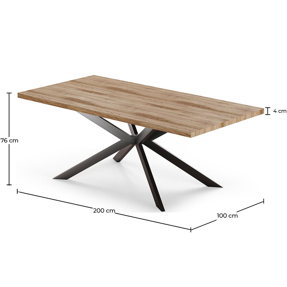 Lot Table Industrielle en Bois (200cm) & 8 Chaises en Rotin et Velours - Wanda